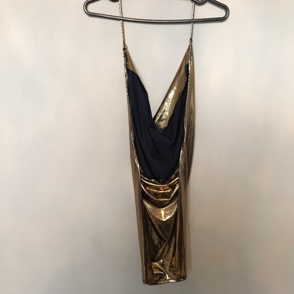 Gold Cowl Mini Dress - Picture 3 of 4